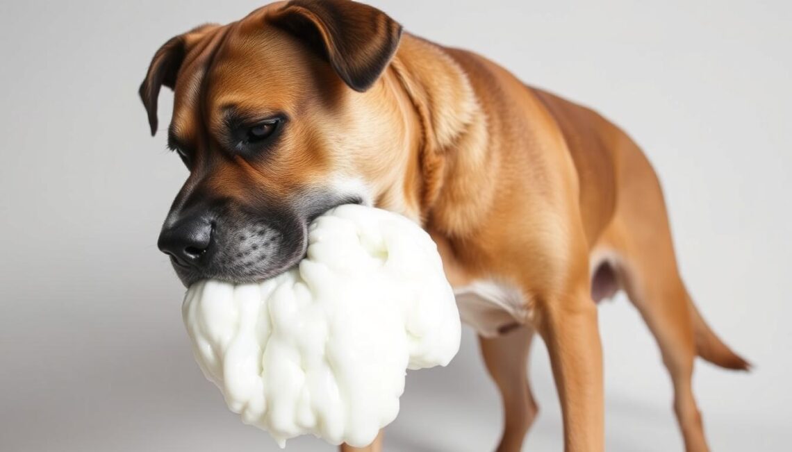dog throwing up white foam