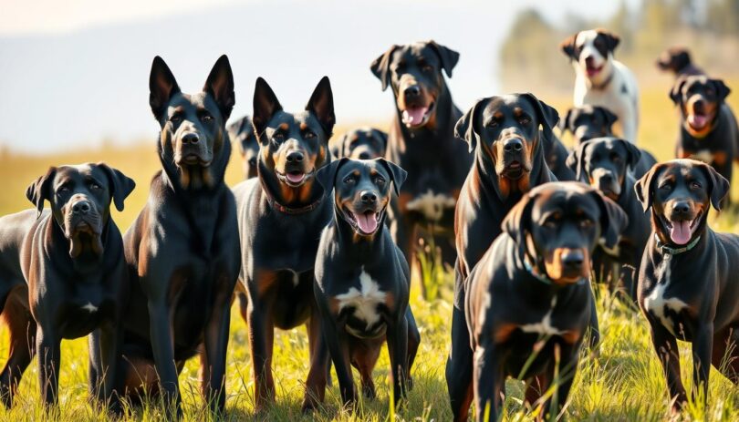 black and brown dogs