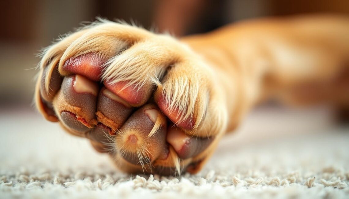 dog chewing paws
