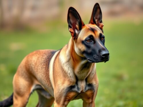 Belgian Malinois in a working stance showing its athletic build and alert expression Belgian Malinois in a working stance showing its athletic build and alert expression