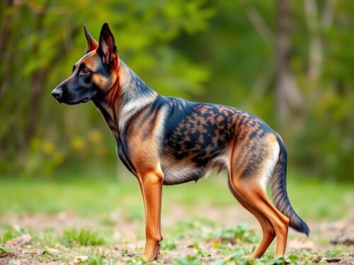 Dutch Shepherd showing its distinctive brindle coat pattern and alert posture Dutch Shepherd showing its distinctive brindle coat pattern and alert posture