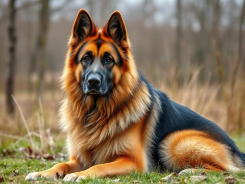 King Shepherd showing its large size and thick coat compared to a standard German Shepherd King Shepherd showing its large size and thick coat compared to a standard German Shepherd