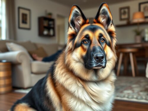 Shiloh Shepherd with its distinctive large size and plush coat in a family setting Shiloh Shepherd with its distinctive large size and plush coat in a family setting